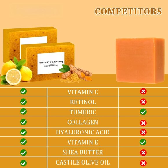 Turmeric Soap for Spots Remover - Honey Lemon Turmeric Kojic Soap Bar for Face a - Picture 5 of 9